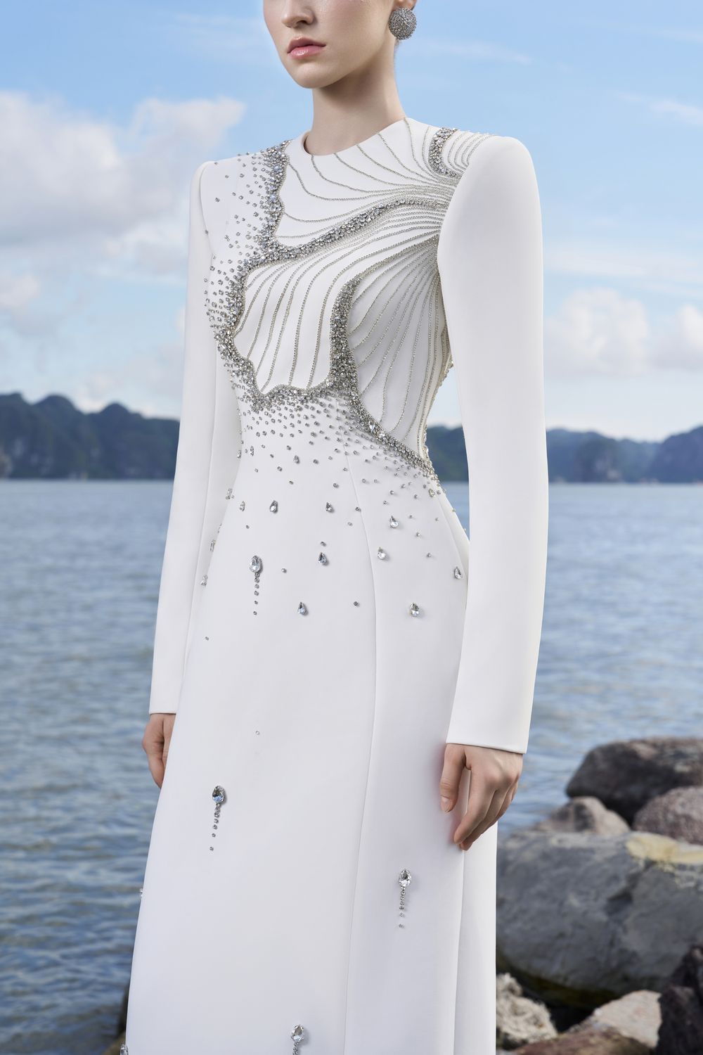 Floral Crystal Embellished Straight Dress